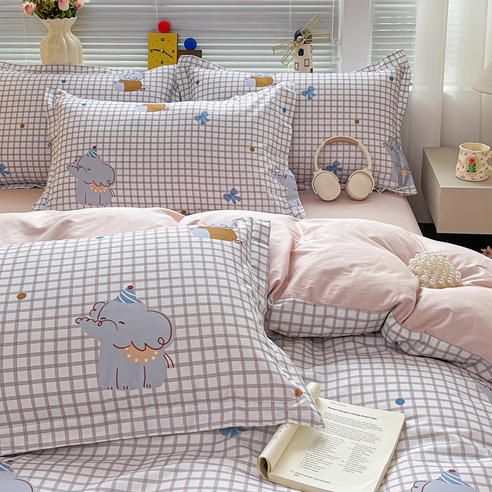 91家纺网 家纺一手货源 找家纺 大柏树 2026新款全棉纯棉13376印花四件套 活力小象