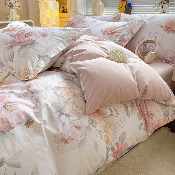 91家纺网 家纺一手货源 找家纺 大柏树 2026新款全棉纯棉13376印花四件套 云纱粉