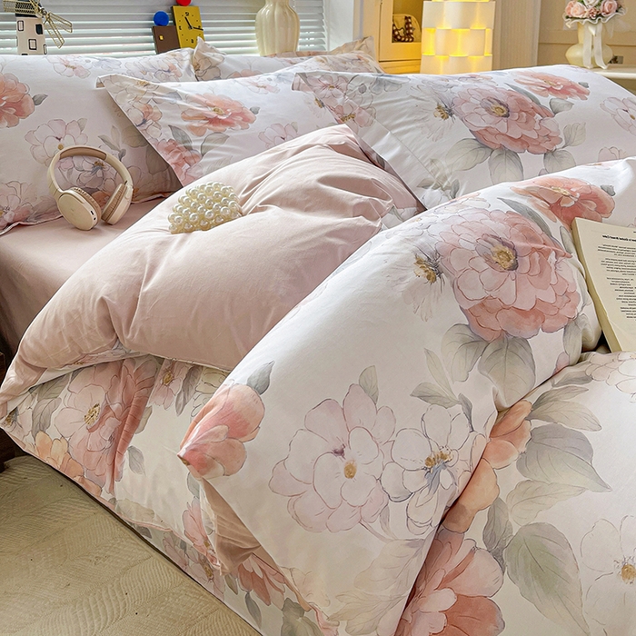 91家纺网 家纺一手货源 找家纺 大柏树 2026新款全棉纯棉13376印花四件套 云纱粉