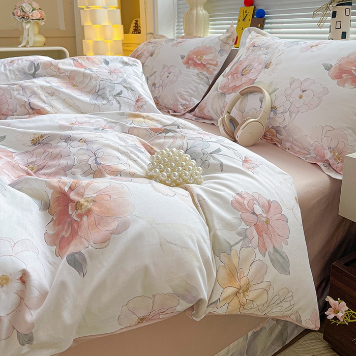 91家纺网 家纺一手货源 找家纺 大柏树 2026新款全棉纯棉13376印花四件套 云纱粉