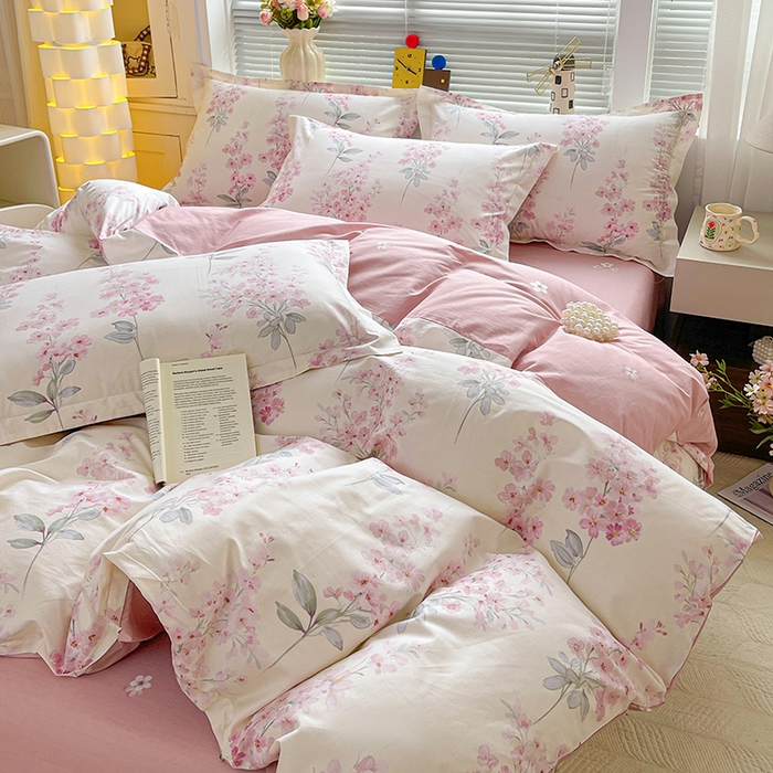 91家纺网 家纺一手货源 找家纺 大柏树 2026新款全棉纯棉13376印花四件套 花织梦粉