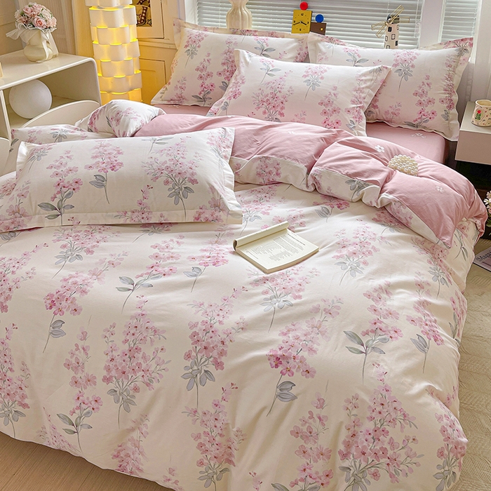 91家纺网 家纺一手货源 找家纺 大柏树 2026新款全棉纯棉13376印花四件套 花织梦粉