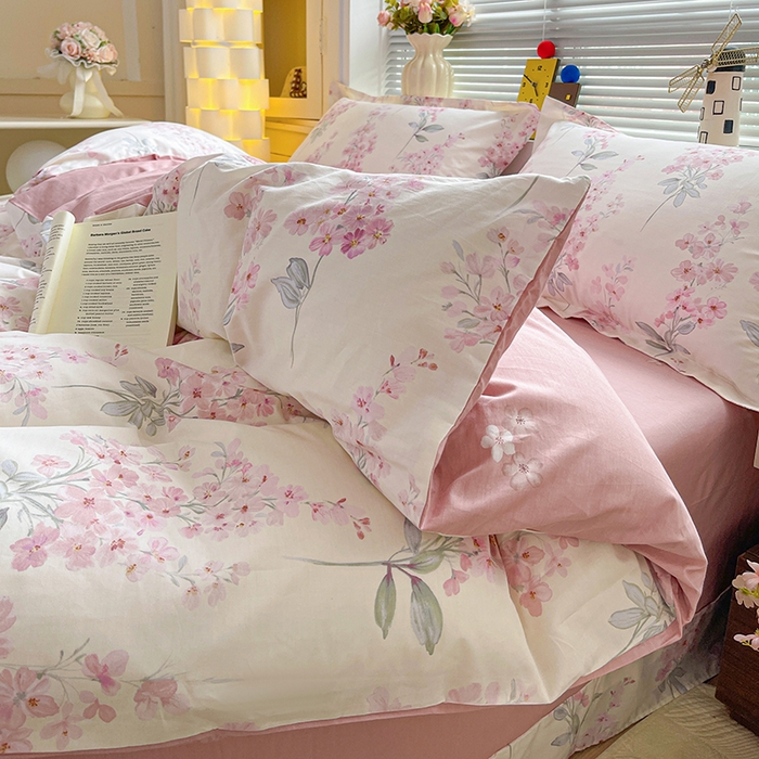 91家纺网 家纺一手货源 找家纺 大柏树 2026新款全棉纯棉13376印花四件套 花织梦粉