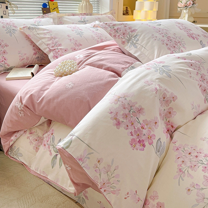 91家纺网 家纺一手货源 找家纺 大柏树 2026新款全棉纯棉13376印花四件套 花织梦粉