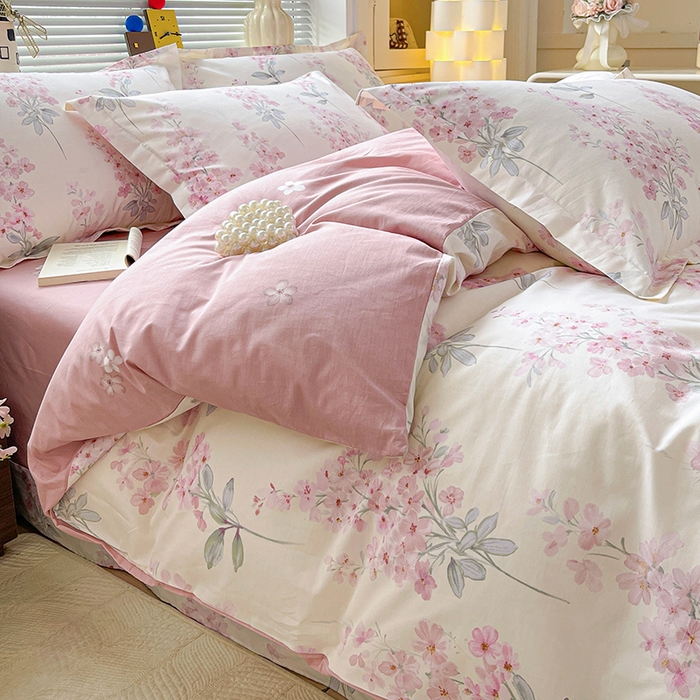 91家纺网 家纺一手货源 找家纺 大柏树 2026新款全棉纯棉13376印花四件套 花织梦粉