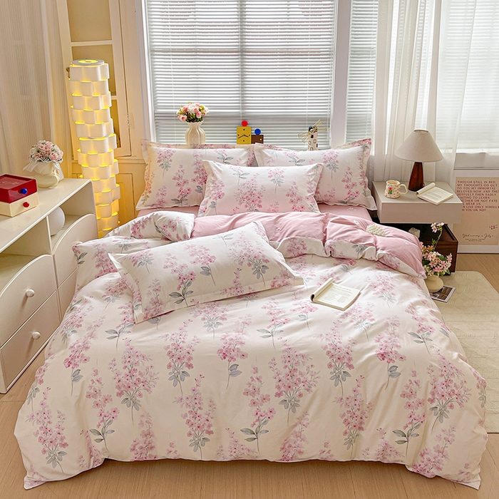 91家纺网 家纺一手货源 找家纺 大柏树 2026新款全棉纯棉13376印花四件套 花织梦粉