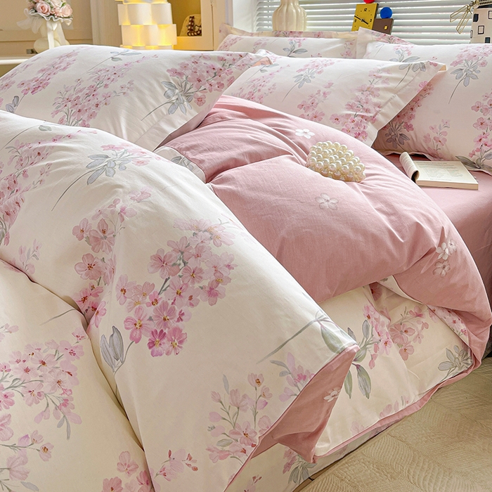 大柏树 2026新款全棉纯棉13376印花四件套 花织梦粉