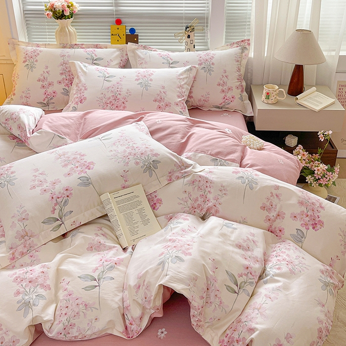 91家纺网 家纺一手货源 找家纺 大柏树 2026新款全棉纯棉13376印花四件套 花织梦粉