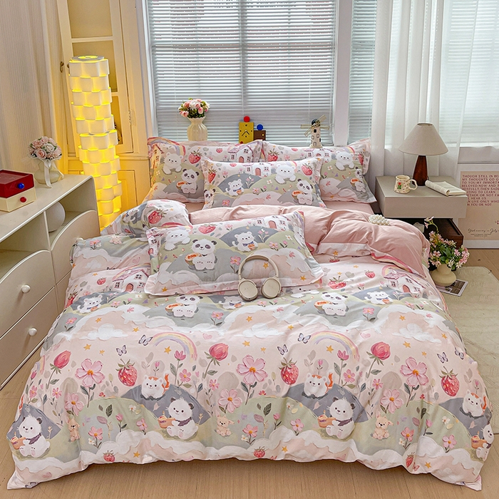 91家纺网 家纺一手货源 找家纺 大柏树 2026新款全棉纯棉13376印花四件套 花间小熊