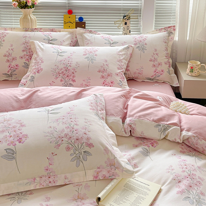 91家纺网 家纺一手货源 找家纺 大柏树 2026新款全棉纯棉13376印花四件套 花织梦粉