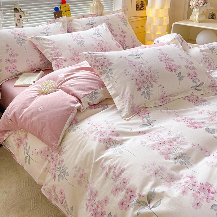 91家纺网 家纺一手货源 找家纺 大柏树 2026新款全棉纯棉13376印花四件套 花织梦粉