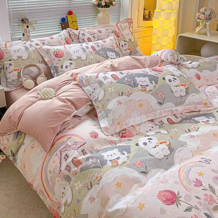 91家纺网 家纺一手货源 找家纺 大柏树 2026新款全棉纯棉13376印花四件套 花间小熊