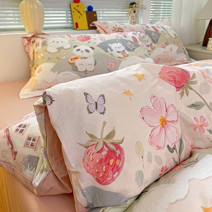 91家纺网 家纺一手货源 找家纺 大柏树 2026新款全棉纯棉13376印花四件套 花间小熊