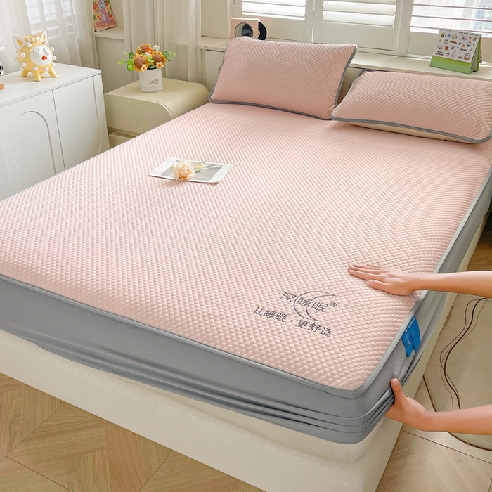 91家纺网 家纺一手货源 找家纺 邵依家纺 2026新款A类冰豆豆凉席床笠豆豆席子 床笠-优雅粉