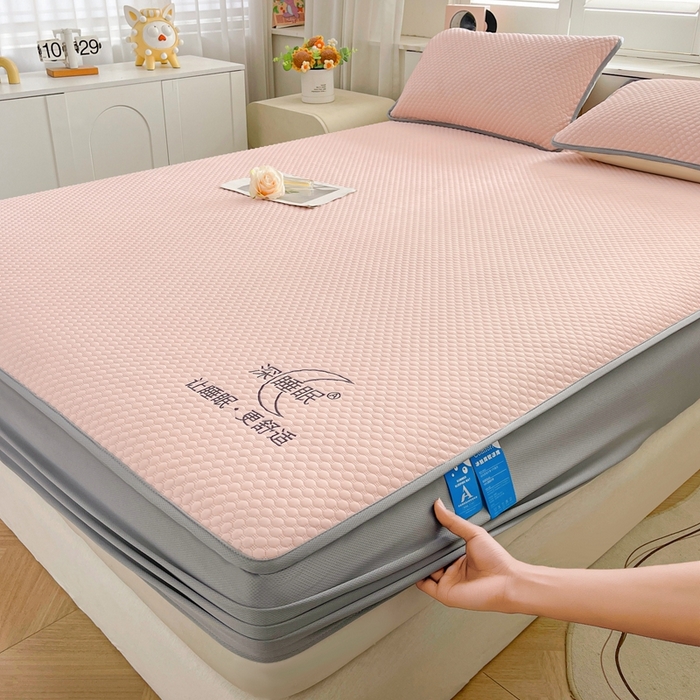 91家纺网 家纺一手货源 找家纺 邵依家纺 2026新款A类冰豆豆凉席床笠豆豆席子 床笠-优雅粉