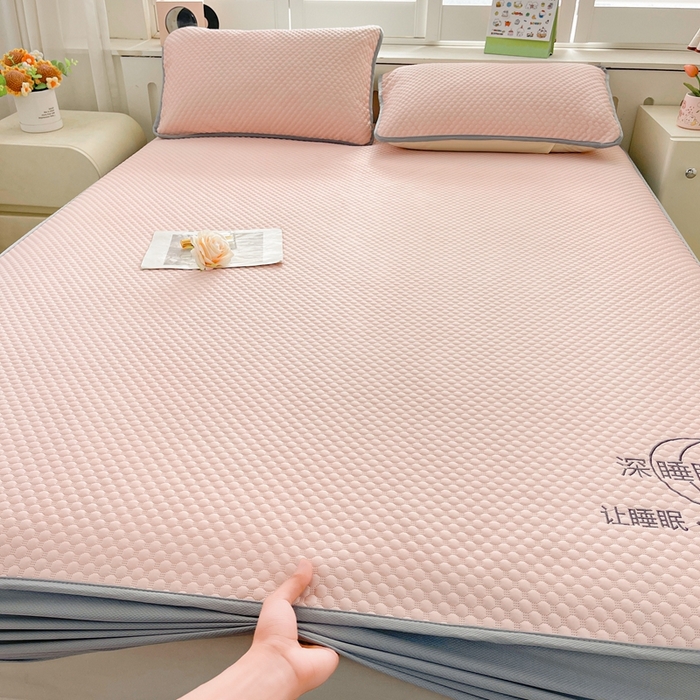 91家纺网 家纺一手货源 找家纺 邵依家纺 2026新款A类冰豆豆凉席床笠豆豆席子 床笠-优雅粉