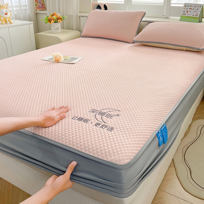 91家纺网 家纺一手货源 找家纺 邵依家纺 2026新款A类冰豆豆凉席床笠豆豆席子 床笠-优雅粉