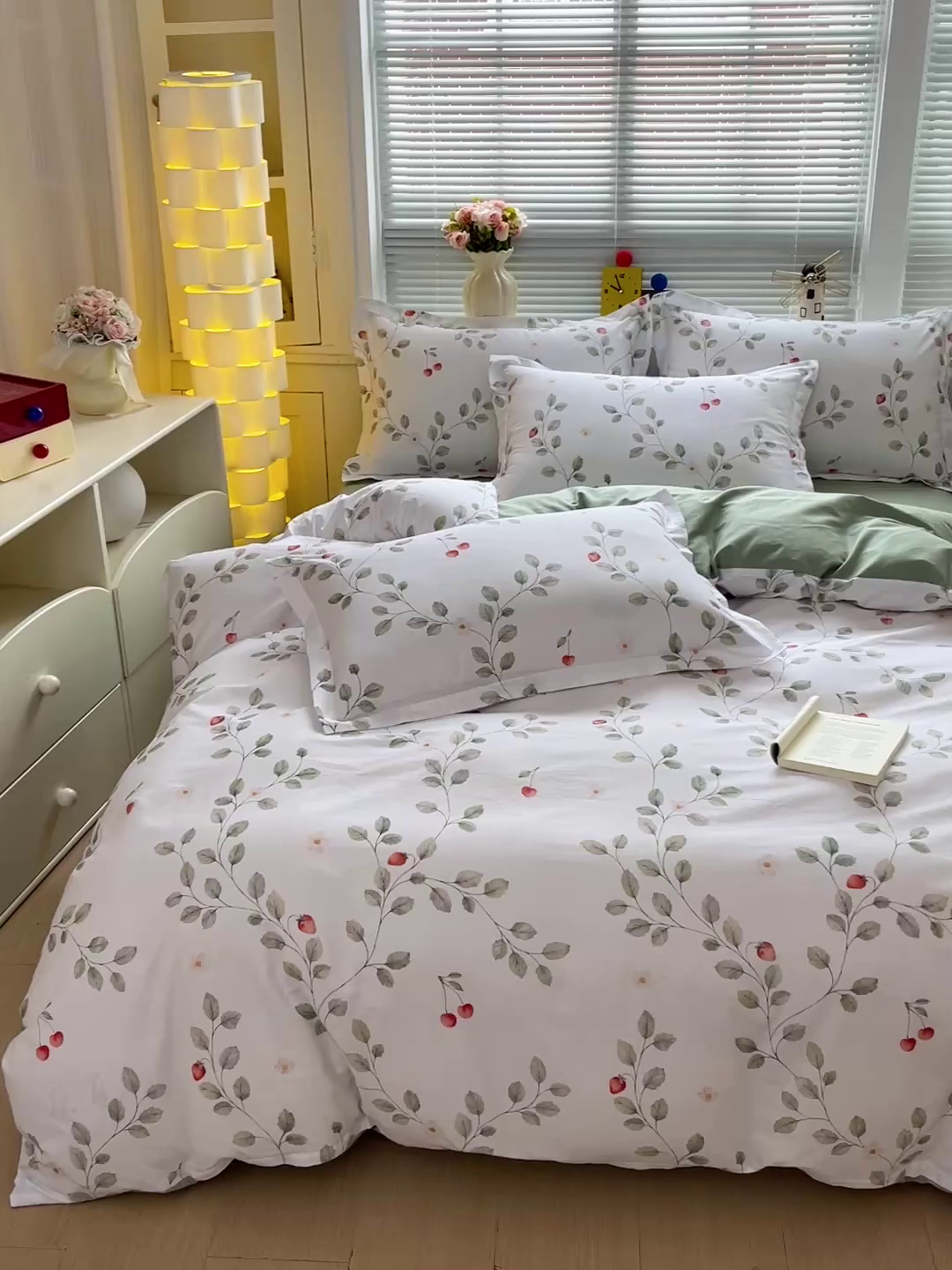 91家纺网 家纺一手货源 找家纺 大柏树 2026新款全棉纯棉13376印花四件套 花自红-绿