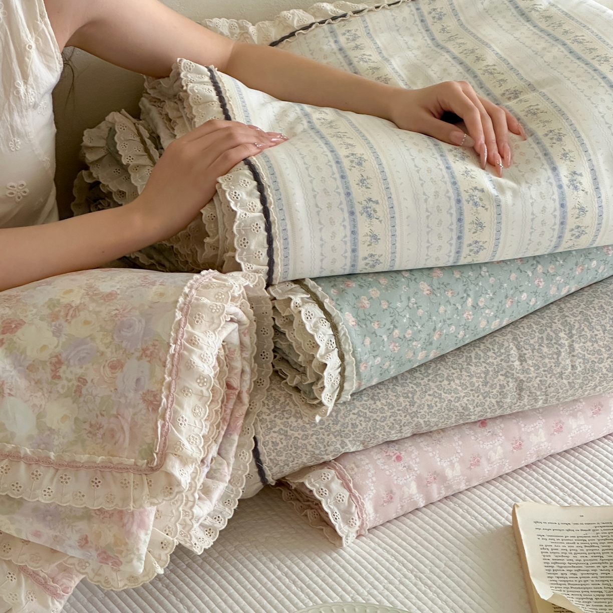 91家纺网 家纺一手货源 找家纺 （总）一加一 2026新款全棉活性印花立体花边大豆夏被夏凉被空调被四件套