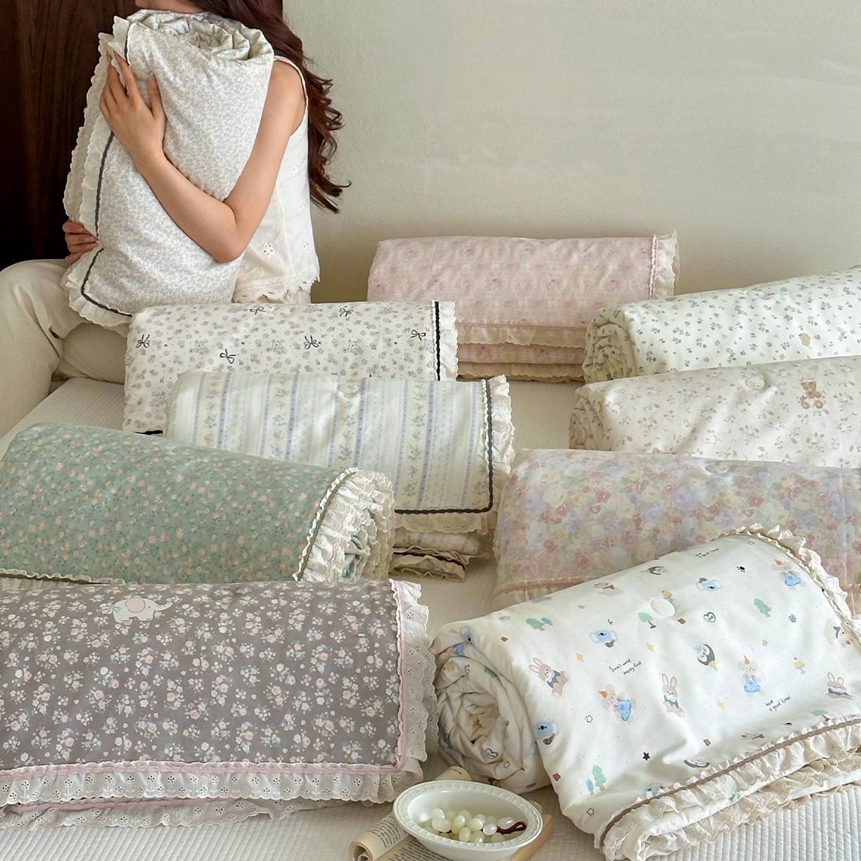 91家纺网 家纺一手货源 找家纺 （总）一加一 2026新款全棉活性印花立体花边大豆夏被夏凉被空调被四件套