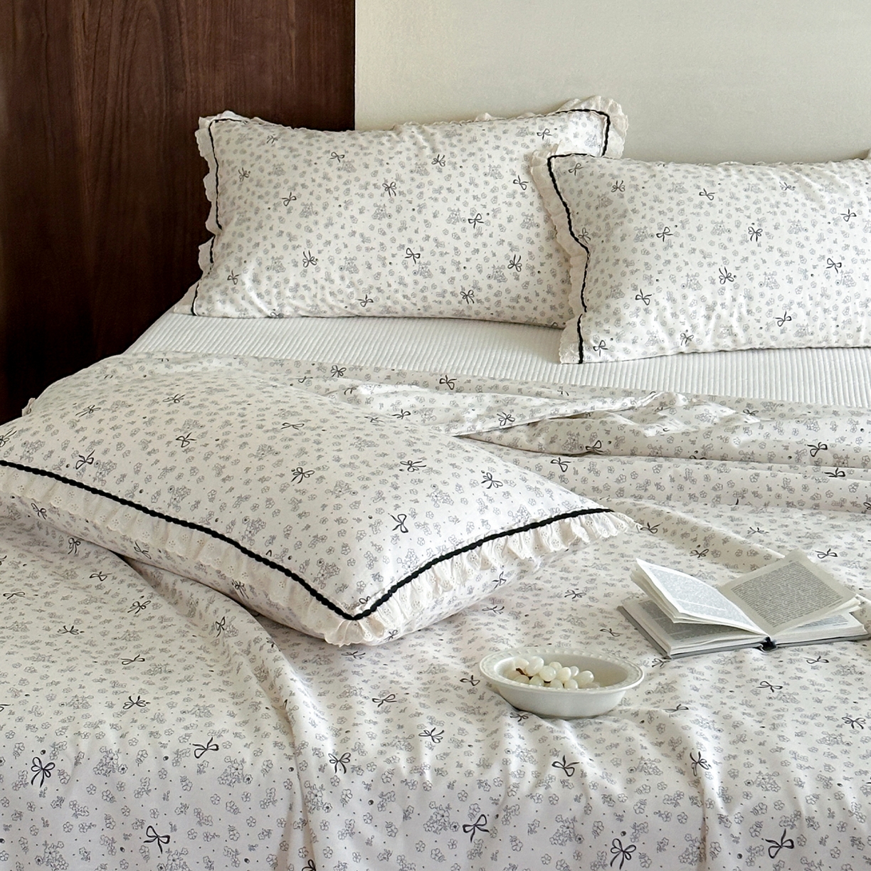 91家纺网 家纺一手货源 找家纺 一加一 2026新款全棉活性印花立体花边大豆夏被夏凉被空调被四件套 星花结