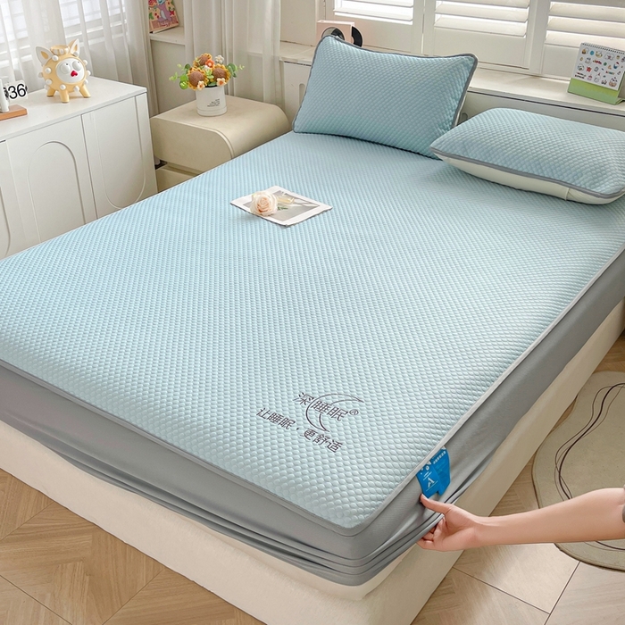 91家纺网 家纺一手货源 找家纺 邵依家纺 2026新款A类冰豆豆凉席床笠豆豆席子 床笠-冰川蓝