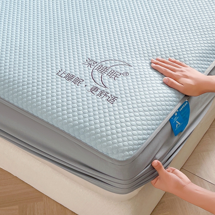 91家纺网 家纺一手货源 找家纺 邵依家纺 2026新款A类冰豆豆凉席床笠豆豆席子 床笠-冰川蓝