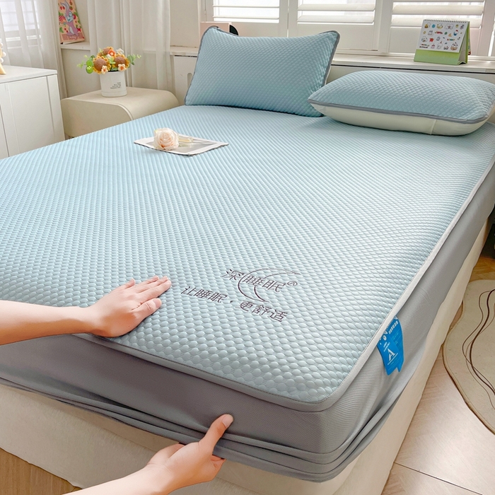 91家纺网 家纺一手货源 找家纺 邵依家纺 2026新款A类冰豆豆凉席床笠豆豆席子 床笠-冰川蓝