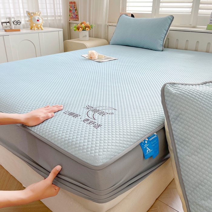 91家纺网 家纺一手货源 找家纺 邵依家纺 2026新款A类冰豆豆凉席床笠豆豆席子 床笠-冰川蓝