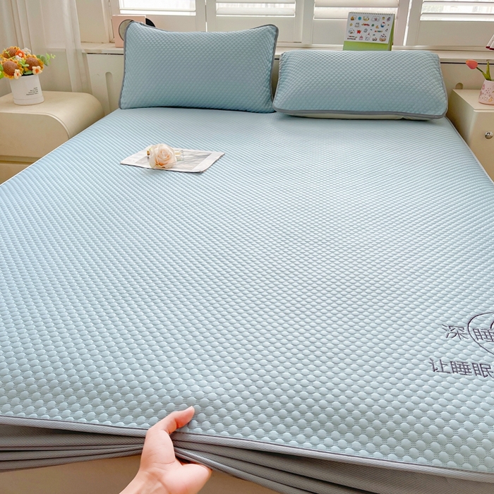 91家纺网 家纺一手货源 找家纺 邵依家纺 2026新款A类冰豆豆凉席床笠豆豆席子 床笠-冰川蓝