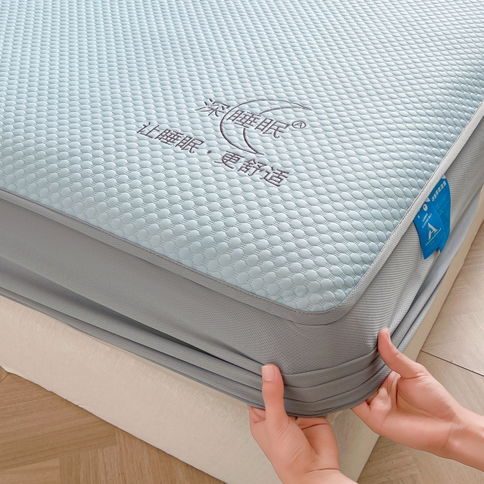 91家纺网 家纺一手货源 找家纺 邵依家纺 2026新款A类冰豆豆凉席床笠豆豆席子 床笠-冰川蓝