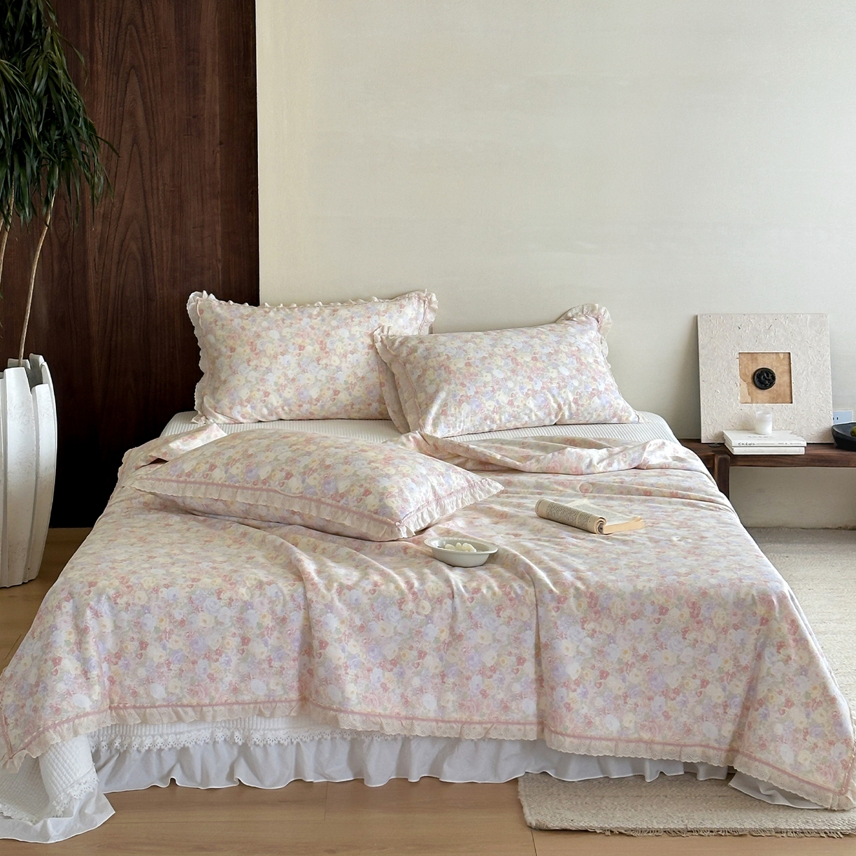 91家纺网 家纺一手货源 找家纺 一加一 2026新款全棉活性印花立体花边大豆夏被夏凉被空调被四件套 蔷薇凝