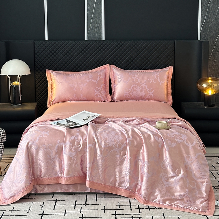 91家纺网 家纺一手货源 找家纺 莉迪娅 2026新款全棉纯棉贡缎提花夏被夏凉被空调被四件套 摩纳哥香槟紫