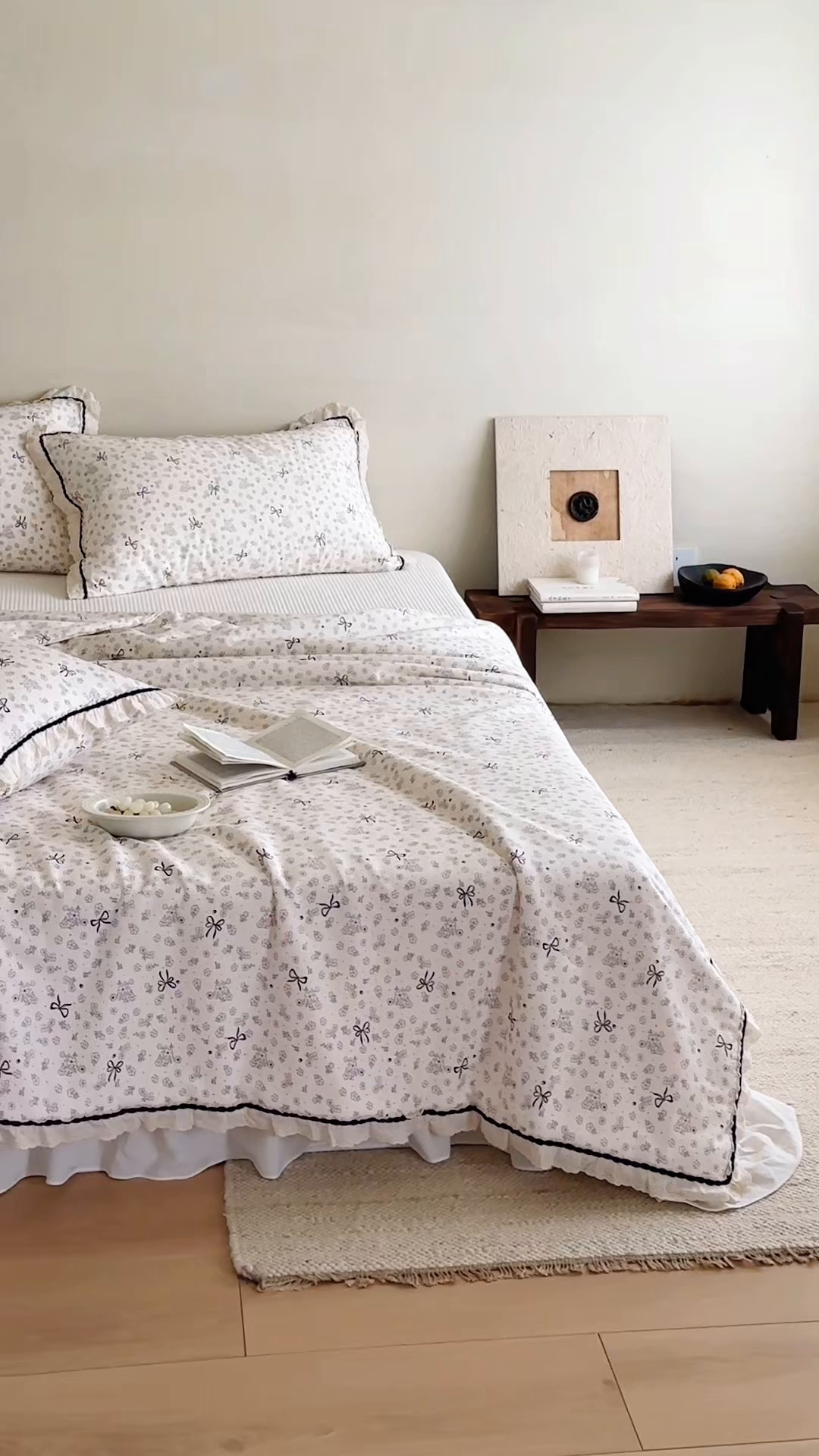 91家纺网 家纺一手货源 找家纺 一加一 2026新款全棉活性印花立体花边大豆夏被夏凉被空调被四件套 星花结