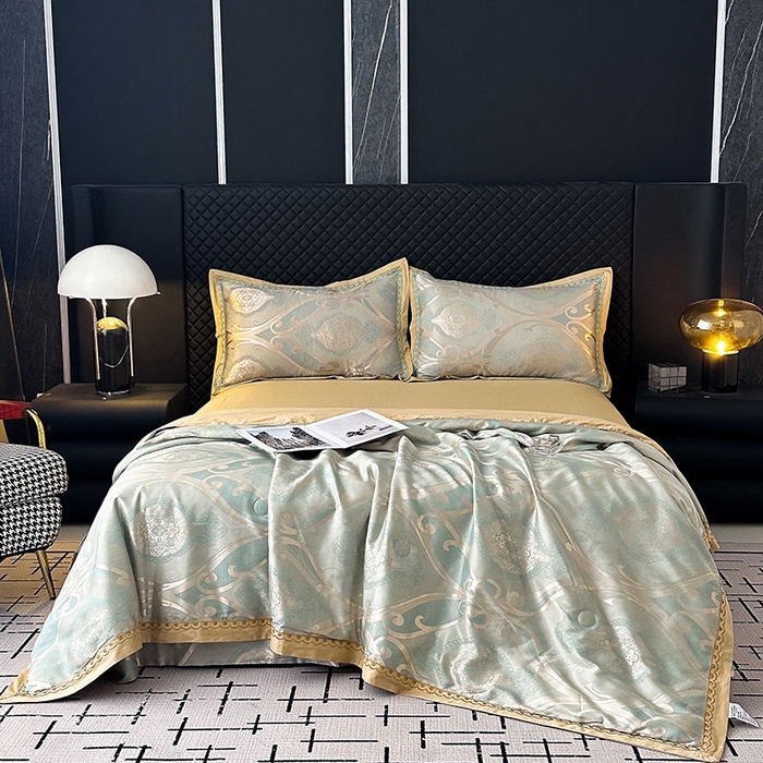 91家纺网 家纺一手货源 找家纺 莉迪娅 2026新款全棉纯棉贡缎提花夏被夏凉被空调被四件套 摩卡金兰