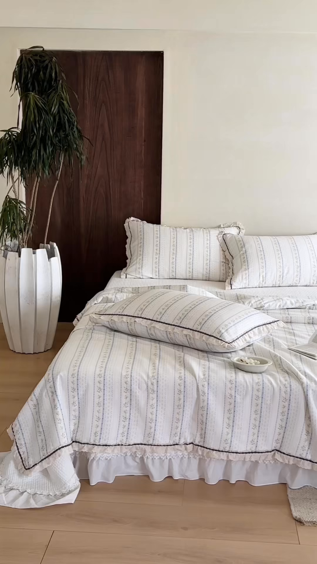 91家纺网 家纺一手货源 找家纺 一加一 2026新款全棉活性印花立体花边大豆夏被夏凉被空调被四件套 浅纹蓝