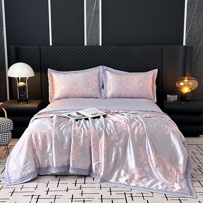 91家纺网 家纺一手货源 找家纺 莉迪娅 2026新款全棉纯棉贡缎提花夏被夏凉被空调被四件套 琴瑟天香