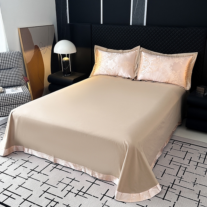 91家纺网 家纺一手货源 找家纺 莉迪娅 2026新款全棉纯棉贡缎提花夏被夏凉被空调被四件套 豪华经典浅咖