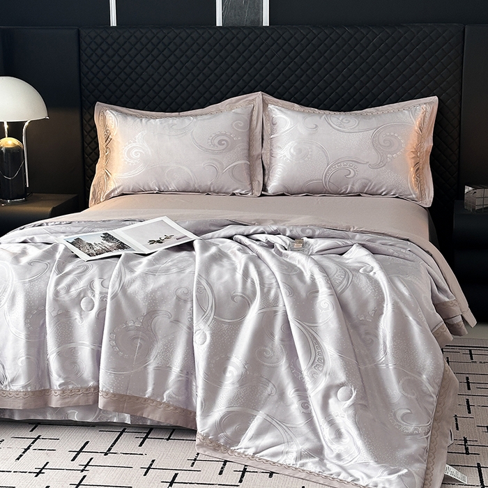 91家纺网 家纺一手货源 找家纺 莉迪娅 2026新款全棉纯棉贡缎提花夏被夏凉被空调被四件套 别样年华银灰