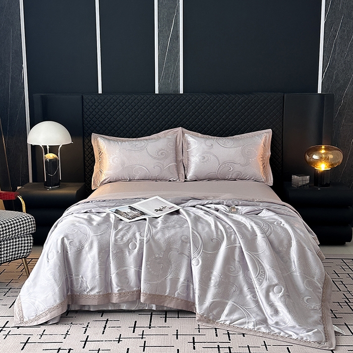 莉迪娅 2026新款全棉纯棉贡缎提花夏被夏凉被空调被四件套 别样年华银灰