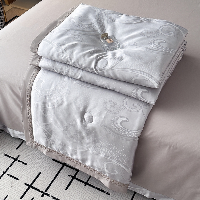 91家纺网 家纺一手货源 找家纺 莉迪娅 2026新款全棉纯棉贡缎提花夏被夏凉被空调被四件套 别样年华银灰