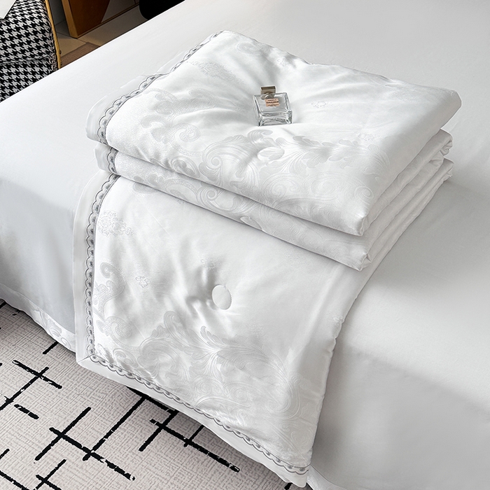 91家纺网 家纺一手货源 找家纺 莉迪娅 2026新款全棉纯棉贡缎提花夏被夏凉被空调被四件套 相伴一生白