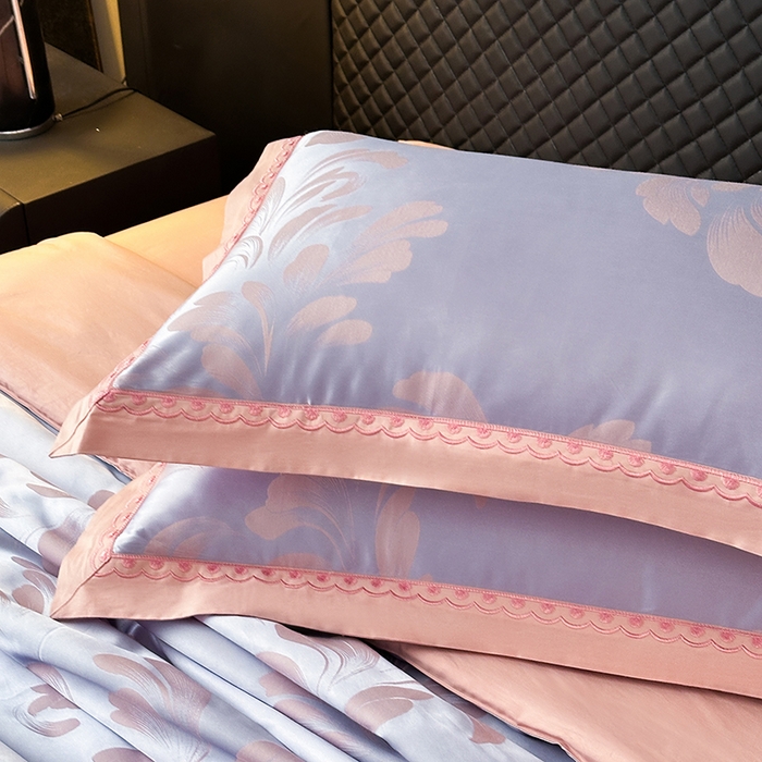 91家纺网 家纺一手货源 找家纺 莉迪娅 2026新款全棉纯棉贡缎提花夏被夏凉被空调被四件套 叶语浪漫浅紫