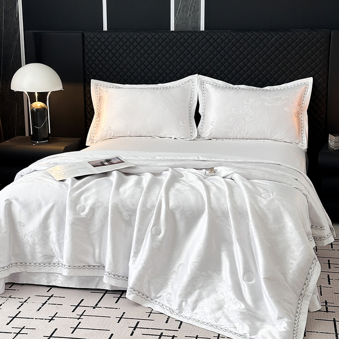 91家纺网 家纺一手货源 找家纺 莉迪娅 2026新款全棉纯棉贡缎提花夏被夏凉被空调被四件套 相伴一生白