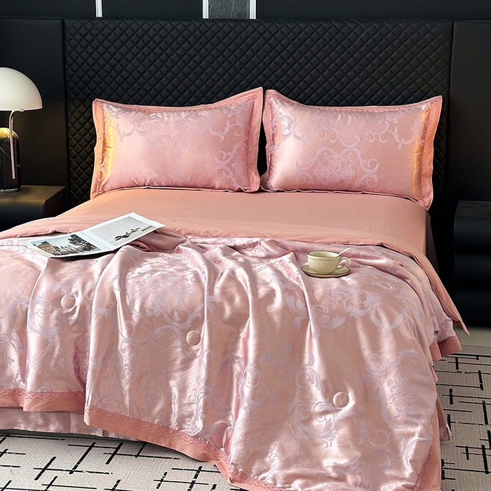 91家纺网 家纺一手货源 找家纺 莉迪娅 2026新款全棉纯棉贡缎提花夏被夏凉被空调被四件套 摩纳哥香槟紫