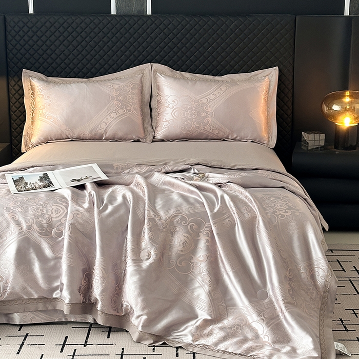 91家纺网 家纺一手货源 找家纺 莉迪娅 2026新款全棉纯棉贡缎提花夏被夏凉被空调被四件套 轻奢时尚银咖