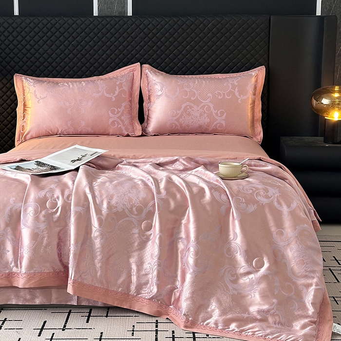 91家纺网 家纺一手货源 找家纺 莉迪娅 2026新款全棉纯棉贡缎提花夏被夏凉被空调被四件套 摩纳哥香槟紫