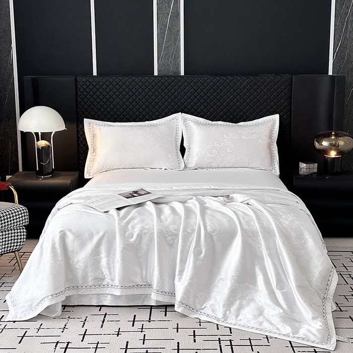 莉迪娅 2026新款全棉纯棉贡缎提花夏被夏凉被空调被四件套 相伴一生白