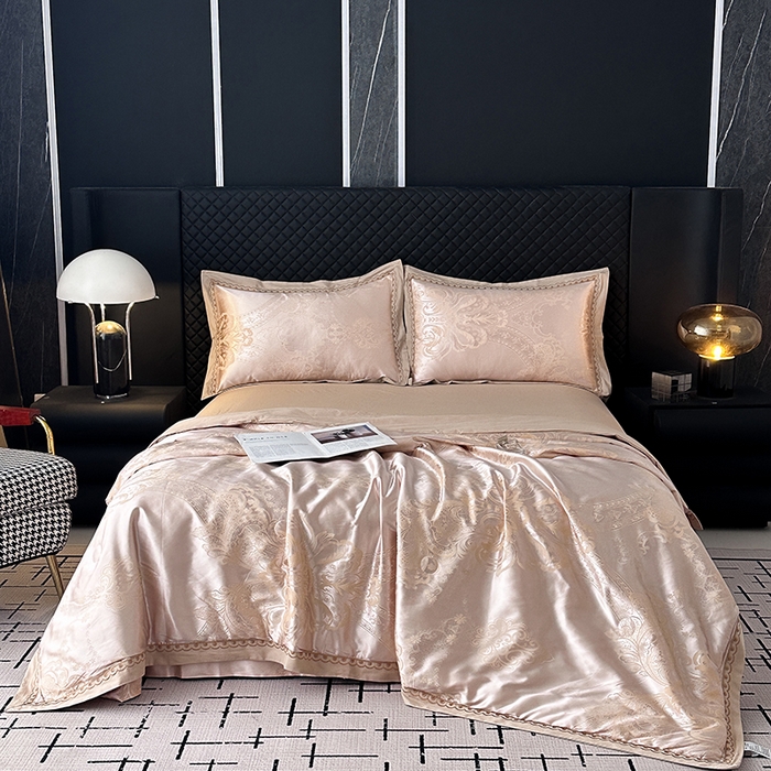 莉迪娅 2026新款全棉纯棉贡缎提花夏被夏凉被空调被四件套 豪华经典浅咖