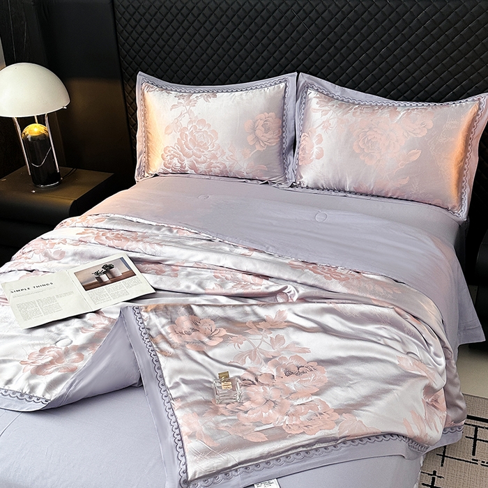 91家纺网 家纺一手货源 找家纺 莉迪娅 2026新款全棉纯棉贡缎提花夏被夏凉被空调被四件套 琴瑟天香